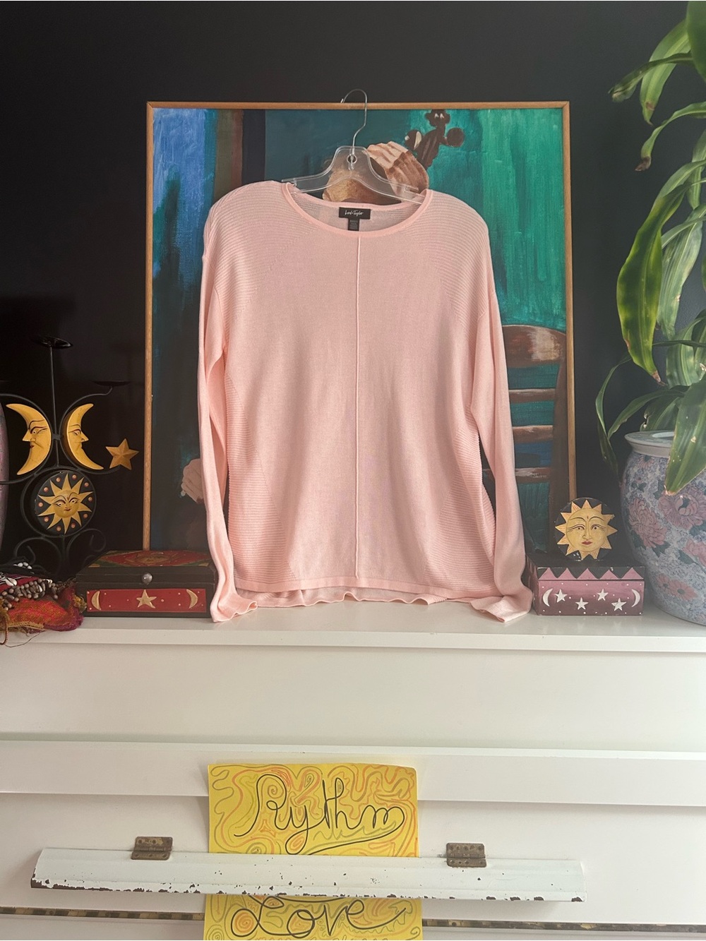 Lord & Taylor Blush Pink Textured Knit Long Sleeve Sweater